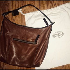 Fossil Vickery Leather Shoulder Bag Brown